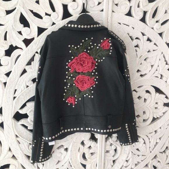LF Carmar Black Leather Embroidered Moto Jacket - Picture 4 of 6